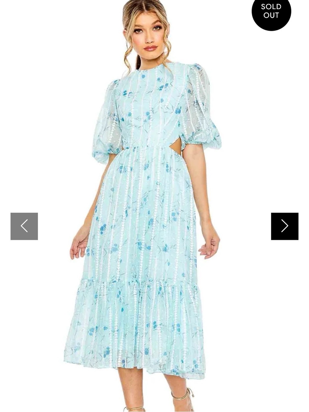 NWT Ieena Duggal 49602 - Lace Up Puff Sleeve Floral Dress